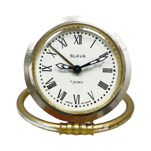 Radziecki budzik mechaniczny Slava 11 jewels – lata 60., sprawny, vintage ZSRR