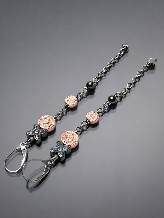 Rose gold flower - kolczyki