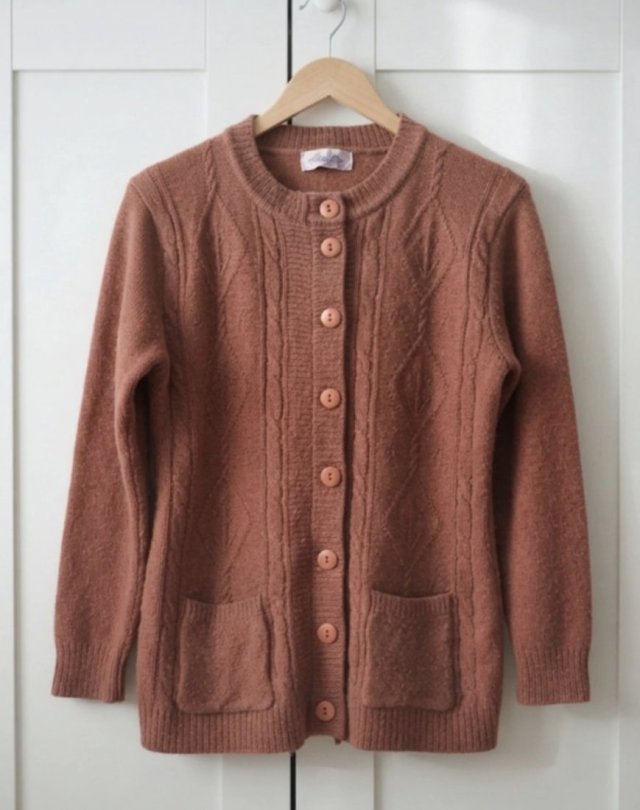 Kardigan w stylu vintage rdzawy karmelowy M L / true vintage Cottage splot