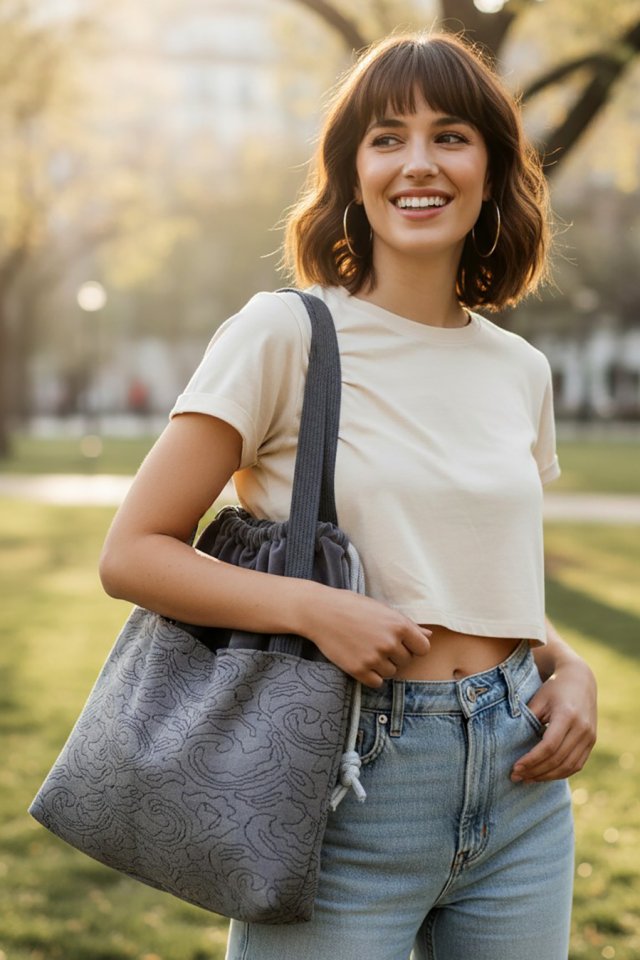Duża torba shopper Raspberi – unikatowa torba handmade z kieszeniami