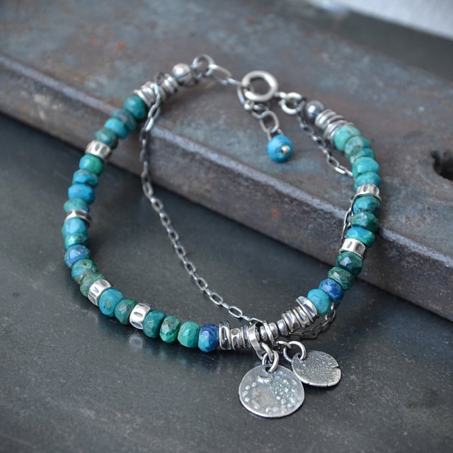 Chryzokola - srebrna bransoletka z zawieszkami