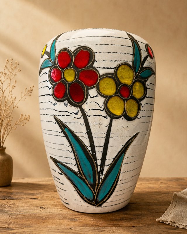 Duży wazon Vintage Scheurich West Germany lata 60 Mid Century kwiaty