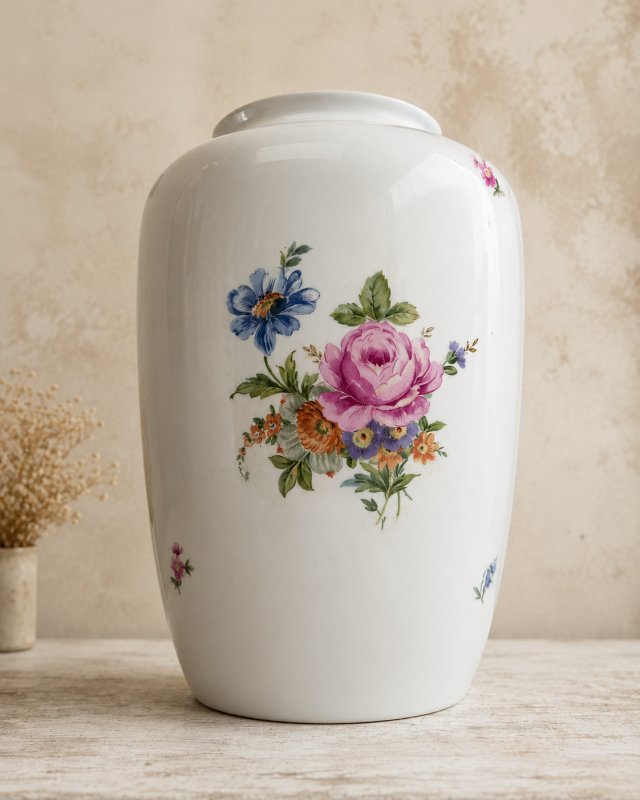 Duży wazon porcelanowy Vintage Lichte VEB NRD lata 50/60 pękaty 30 cm