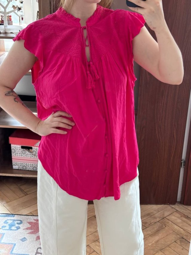Torrid Różowa Bluzka z Falbankami Plus Size