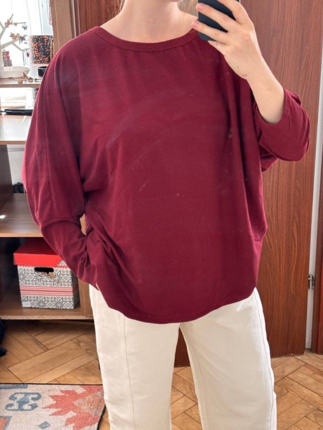 PrettyGarden Bordowa Bluzka Ribbed Plus Size 6XL / 52 / 24