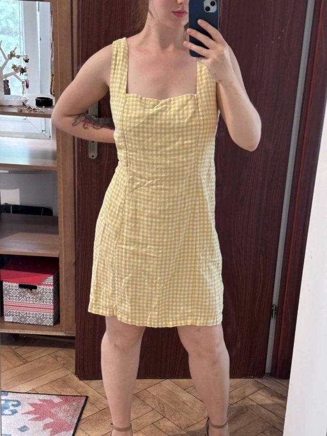 Old Navy Żółta Sukienka w Kratkę Gingham Plus Size XXL Tall