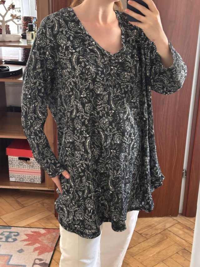 Roaman’s Bluzka w Czarnobiały Print Plus Size 8XL / 56 / 28