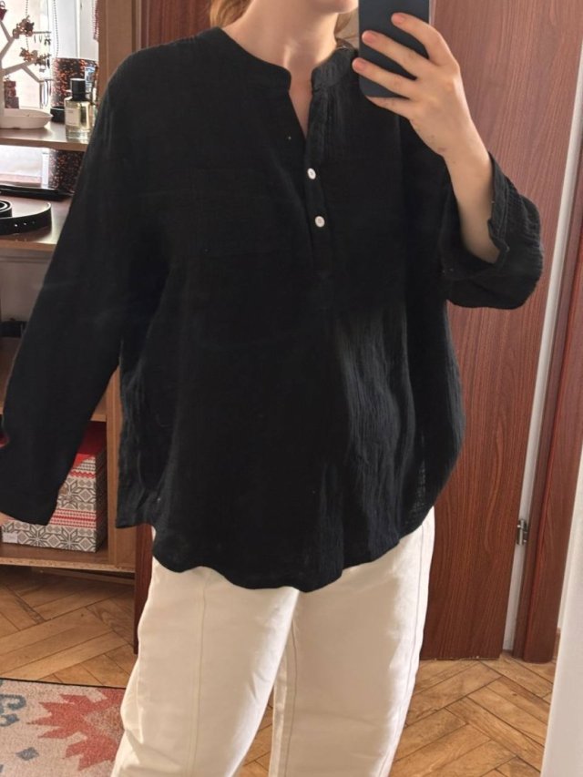Czarna Bluzka Tunika z Kieszonką Plus Size 3-4 XL