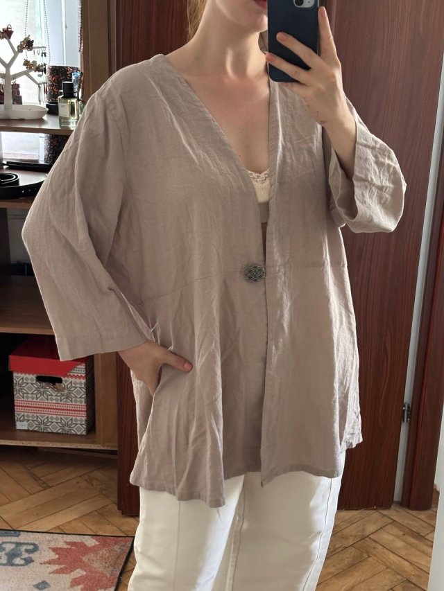 Soft Surroundings tunika bawelniana/kimonowa | beżowa | oversize | plus size 8XL / 56 / 28