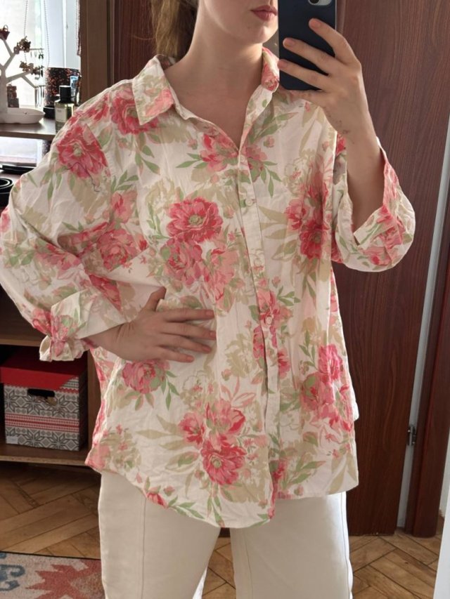 d&co Denim + Company kwiatowa koszula 98% bawełna | floral | vintage 8XL / 56 / 28