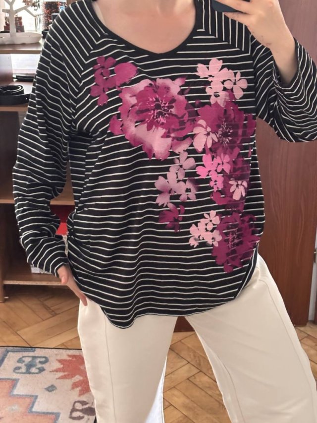 Just My Size by Hanes 22W-24W | bluzka w paski z kwiatowym nadrukiem