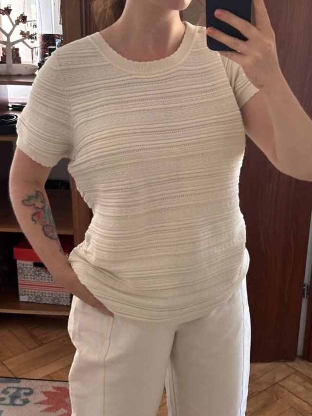 Lane Bryant 18/20 | kremowy ażurowy top z krótkim rękawem 4XL / 48 / 20