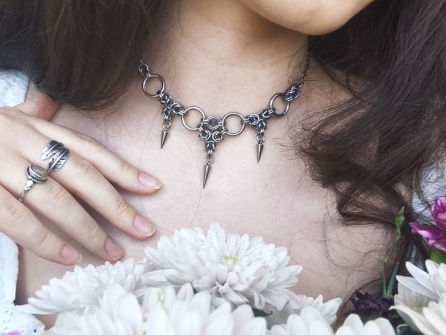 Gotycki choker chainmaille z kolcami ze stali chirurgicznej, gothic punk