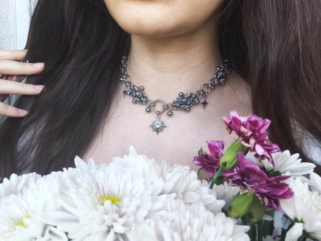 Choker chainmaille gwiazda północna stal chirurgiczna piercing