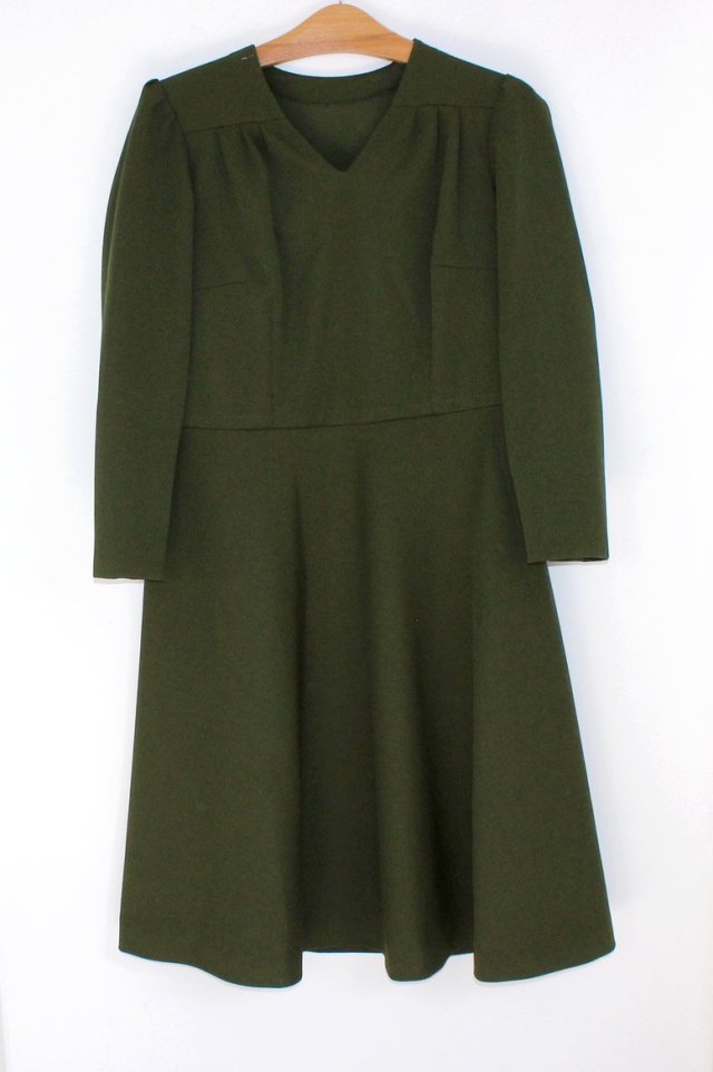 BISTOROWA  sukienka khaki  PRL hand made L/XL