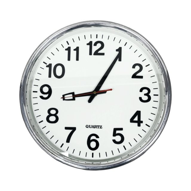 Klasyczny okrągły zegar ścienny quartz – lata 90., średnica 39 cm, sprawny