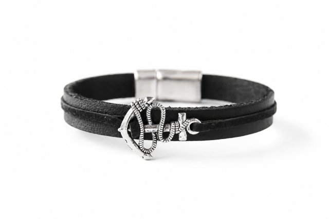 ANCHOR & LEATHER BLACK bransoletka męska z kotwicą
