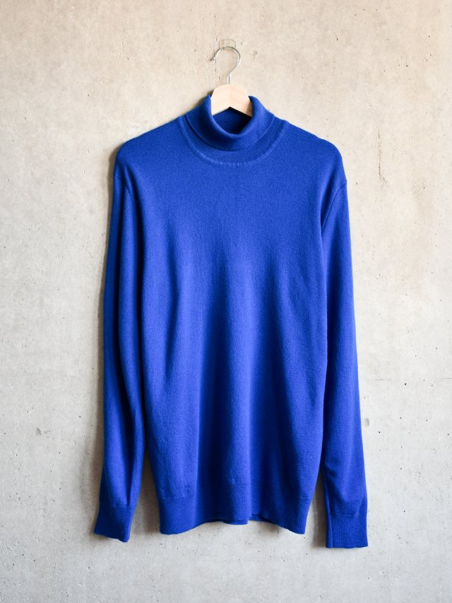 Kobaltowy niebieski sweter z golfem golf wełniany 100% wełna merino L