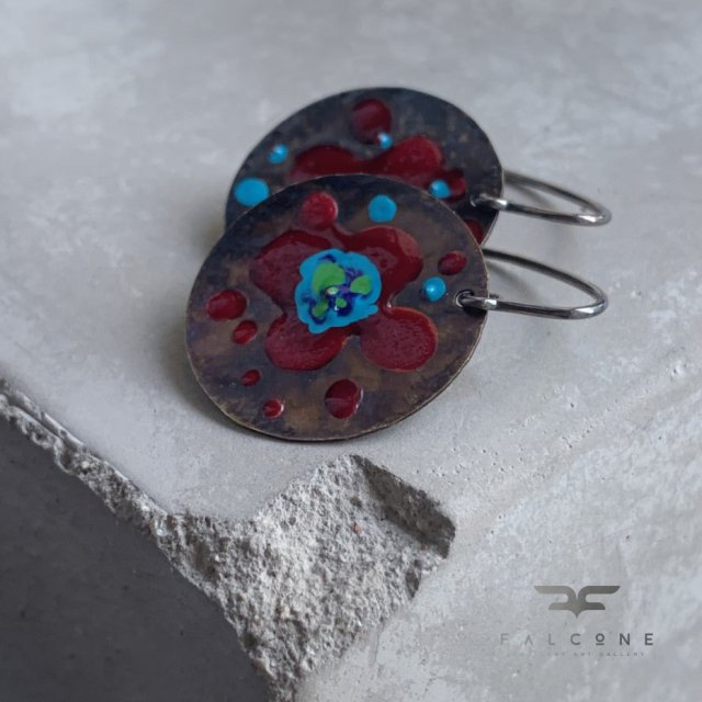 Kolczyki Exotic Flower - Dark Ruby & Turquoise Blue