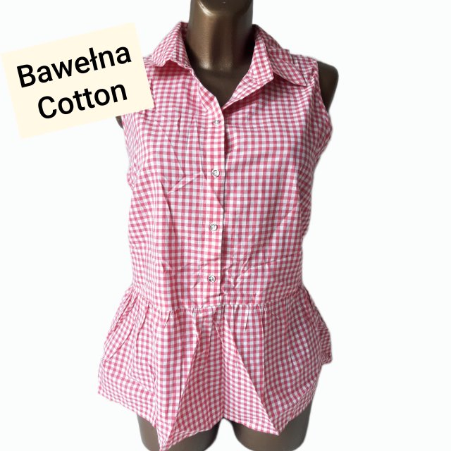 Letnia Bluzka 44 XXL Bawełna Cotton Baskinką Kratka