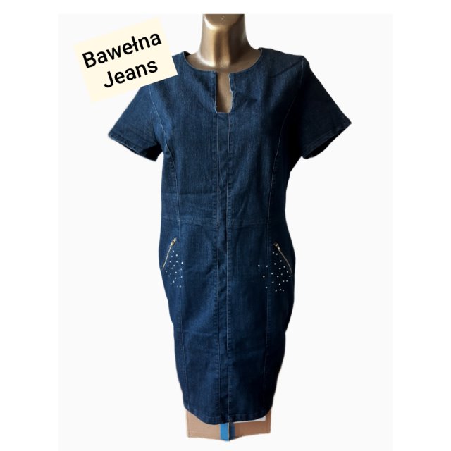Niebieska Sukienka Midi Jeansowa 42 XL Bawełna Cotton Midi Dress Jeans Denim