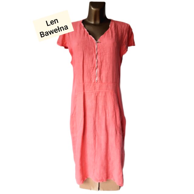 Letnia Sukienka Midi L XL Len Bawełna Dress Cotton Linen