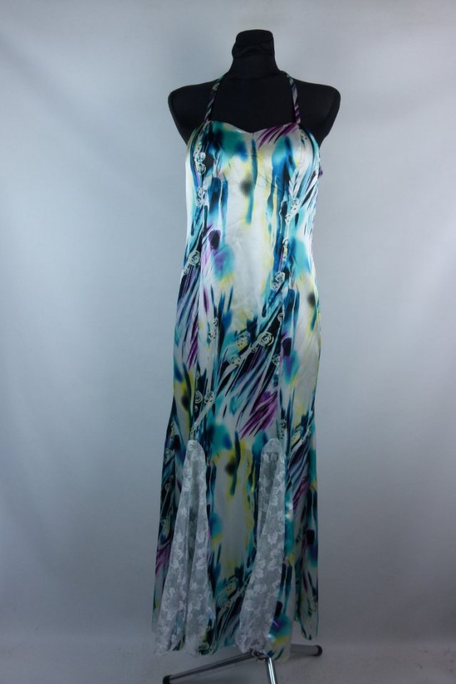 Ever Pretty elegancka satynowa sukienka z koronką maxi / L