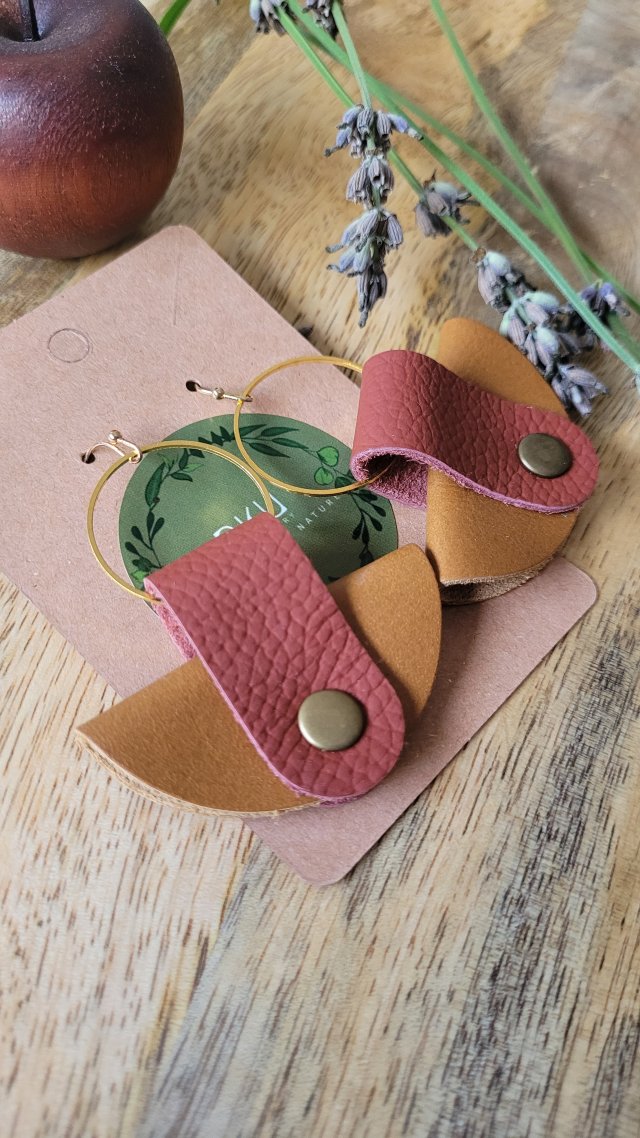 Kolczyki skórzane Boho brązowo- czerwone