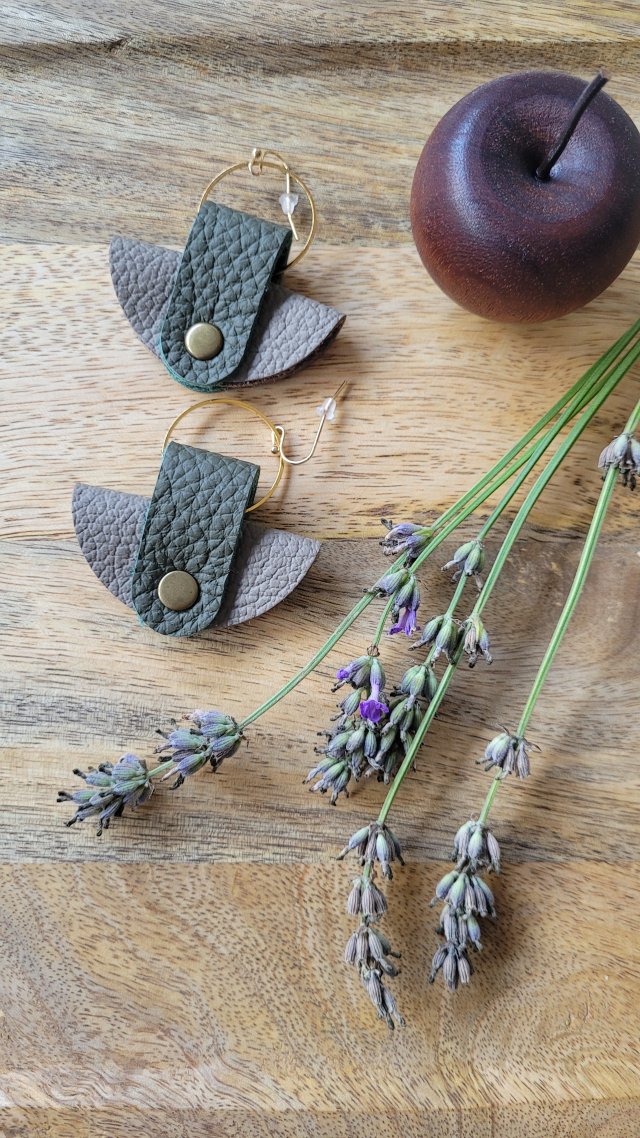 Kolczyki skórzane Boho Khaki