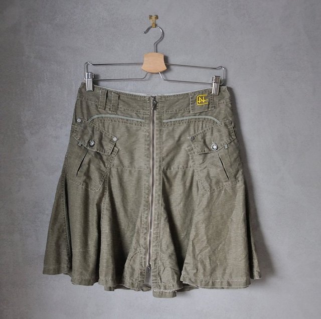 NILE XS spódnica khaki lniana len bawełna