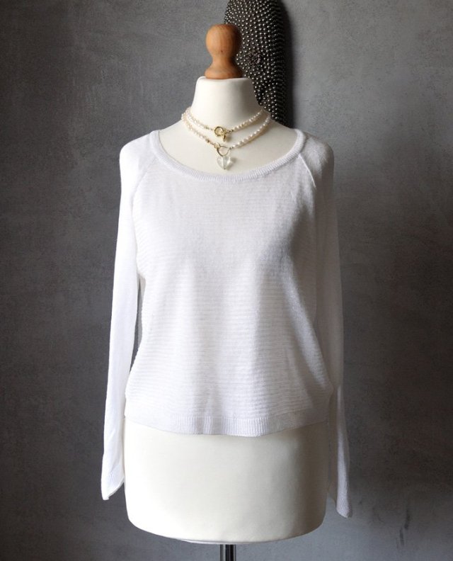 ZARA biały ażurowy cienki sweterek dzianinowy | lekki | basic S M