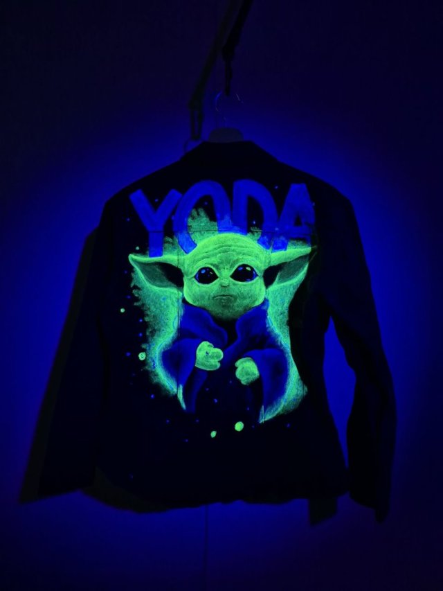 Kurtka Jeansowa - katana - YODA - Star Wars - Gwiezdne Wojny - ręcznie malowana - damska S/M