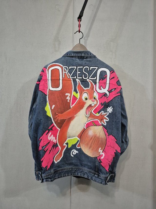 Kurtka Jeansowa Neon - katana - Wiewiórka - ręcznie malowana - XXL - oversize unisex