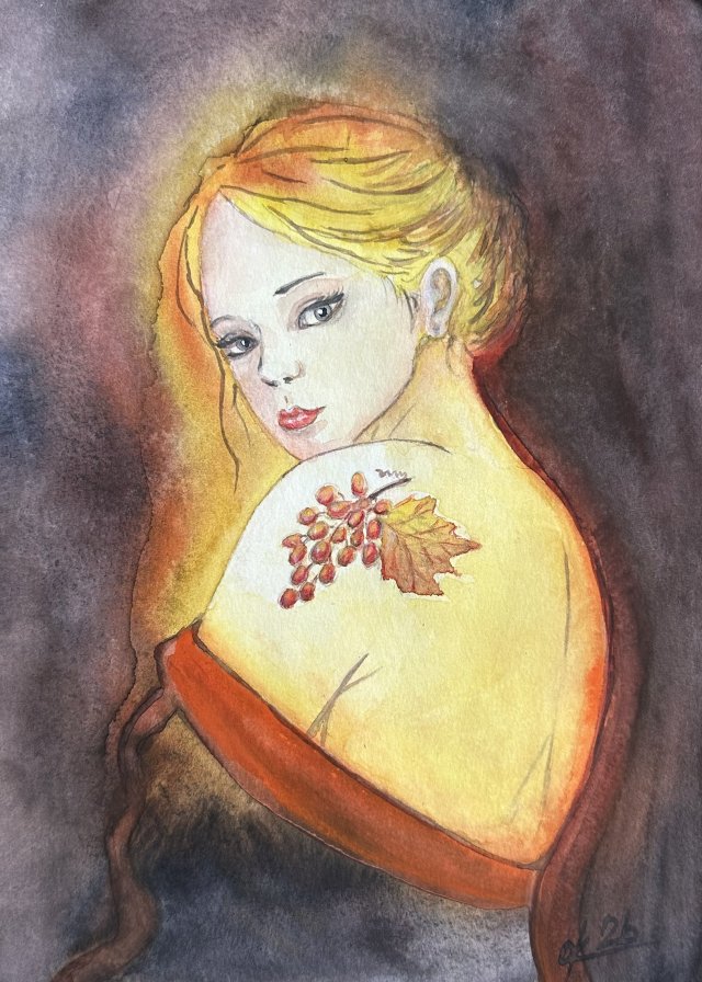Dziewczyna z winogronami. 30*21cm, Original Akwarela