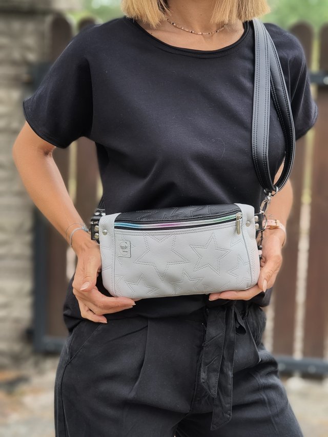 szaro-czarna mini saszetka damska