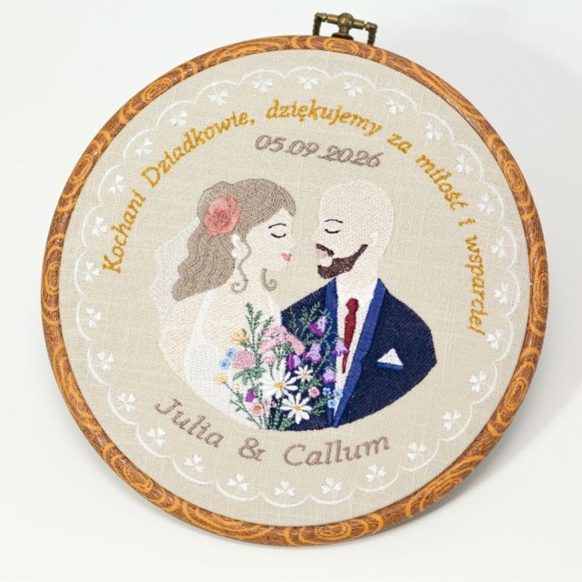 Haft ślubny w tamborku 20 cm, indywidualna pamiątka ślubna, podziękowania ślubne 47