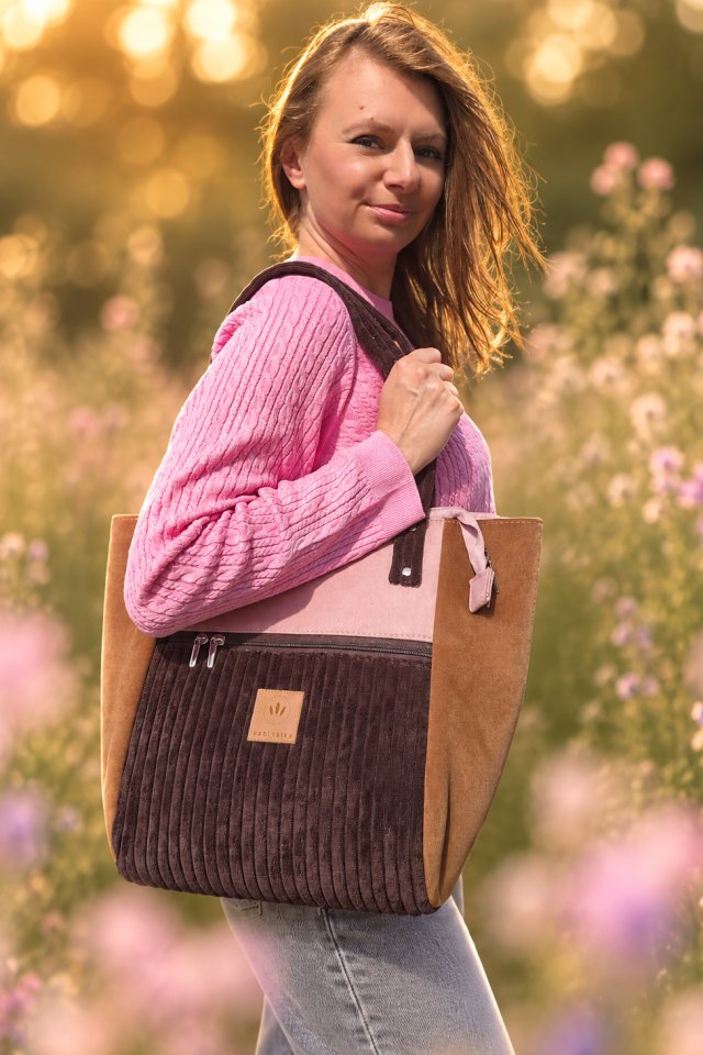 Brązowo-różowa duża torba shopper Devon