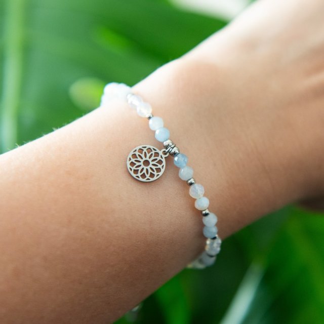 Bransoletka z kamieni MANDALA ✧ akwamaryn i opal