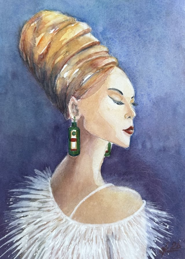 Muza wina. 30*21cm, Original Akwarela