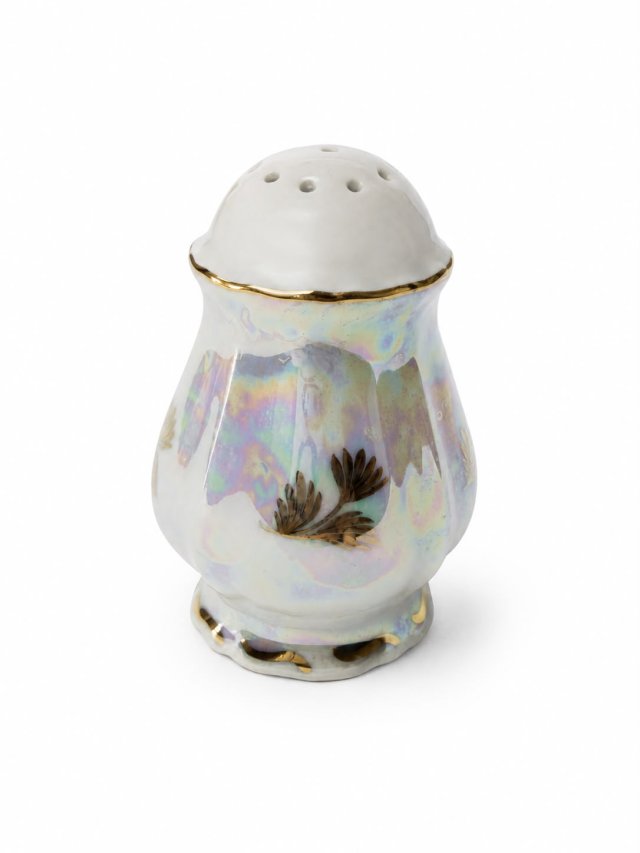 Porcelanowa solniczka Vintage lata 70 perłowa malatura złocenia Retro home