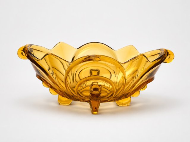 Bursztynowa Żardiniera Art Deco Irene August Walther & Söhne szkło prasowane Vintage oryginał