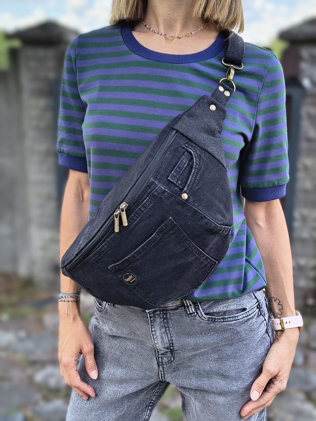 czarna upcyklingowa jeansowa nerka XXL