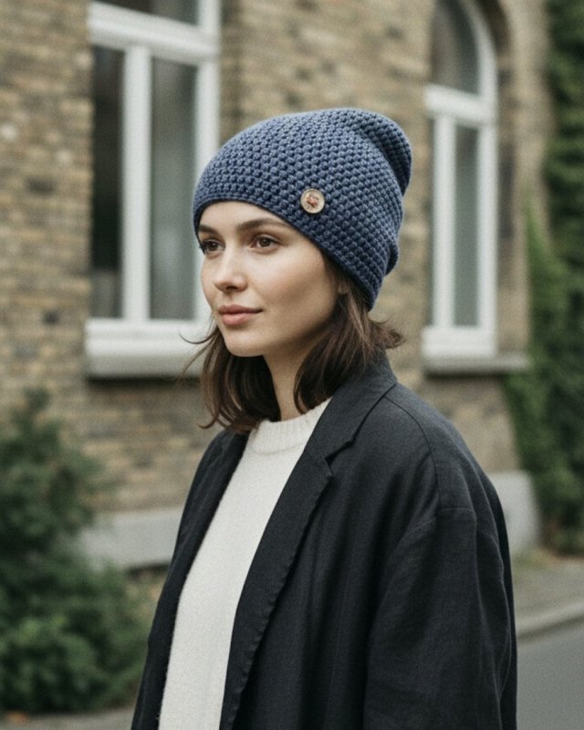 Czapka przejściowa cienka beanie smerf bawełna S/M  jeans
