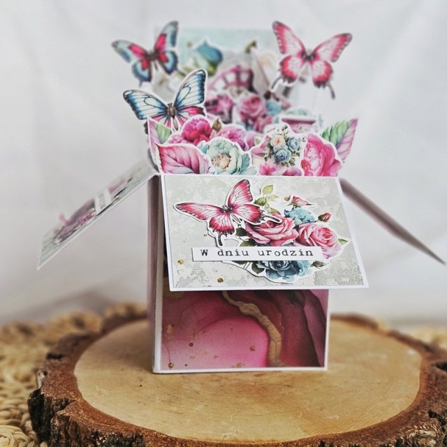 Kartka pop up box z kwiatami