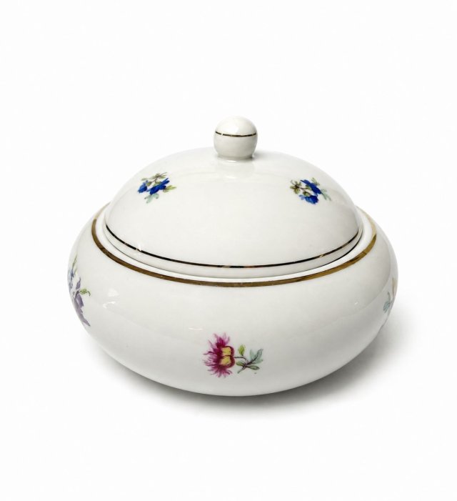 Pękate puzderko Hollohaza Węgry lata 60 kwiaty, złocenia Vintage Mid century