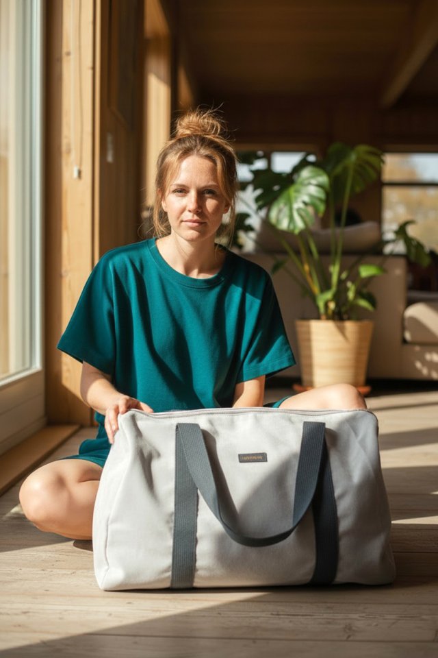 Duża torba podróżna z tłoczonego weluru – unikat handmade no waste