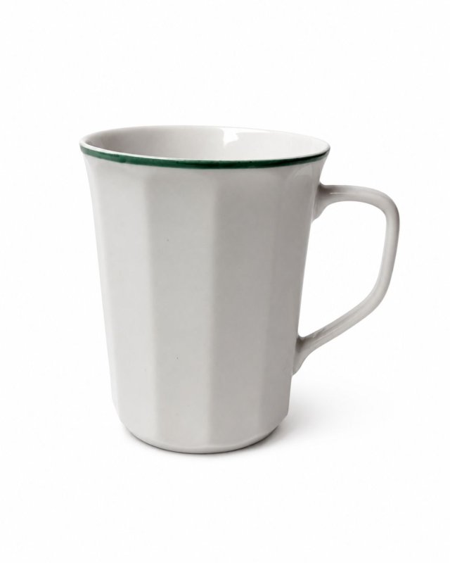 Kubek porcelanowy Chodzież biały z zielonym rantem lata 80 vintage PRL design