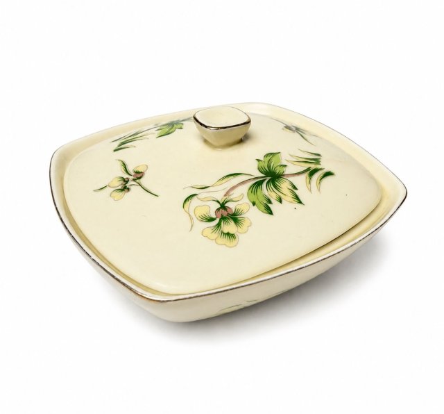 Puzderko Hollohaza Węgry lata 70 kremowa porcelana kwiaty Vintage