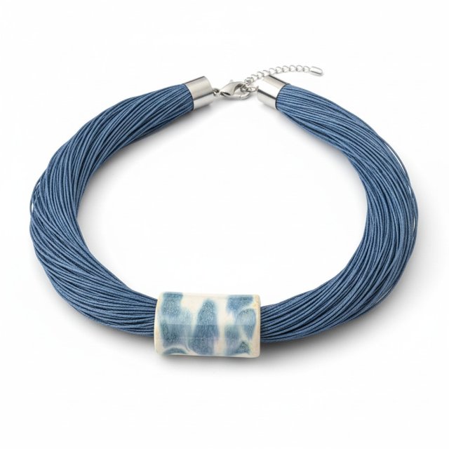 NASZYJNIK LEN NIEBIESKI JEANS z ceramiką 1