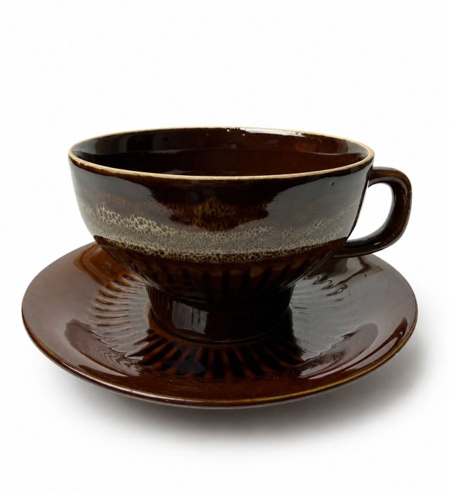 Filiżanka Mirostowice PRL lata 70 brązowy porcelit vintage Polski design